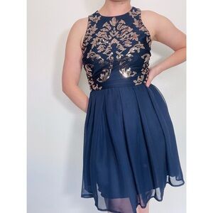 B. Darlin | Navy & Gold Strapless Short Mini Formal Dress